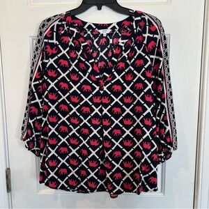 Crown & Ivy Navy and Pink Elephant Blouse
